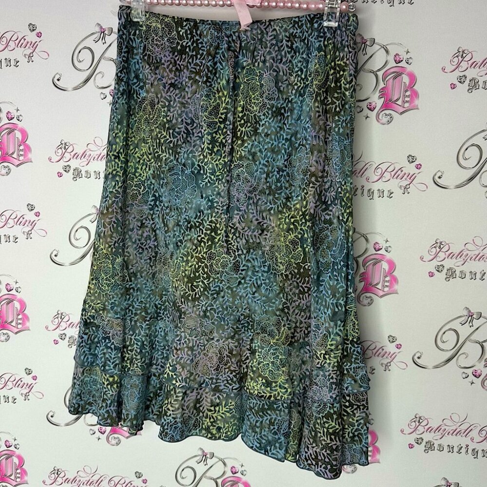 Blue ginger skirt blue green floral flower print ruffle frill hem bottom cute